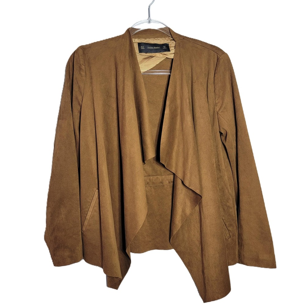 ZARA BASIC Brown Suede Waterfall Drape Open Front… - image 1